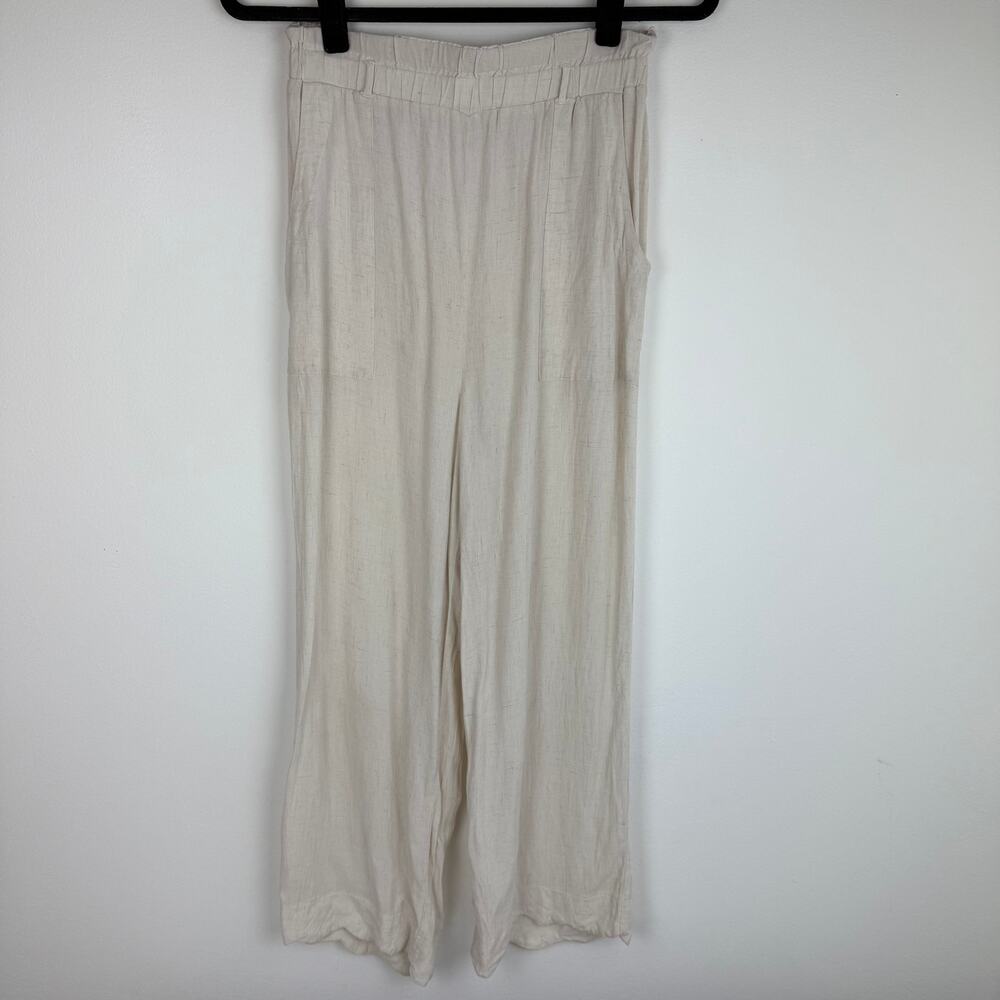 Monteau Womens Pull-On Linen Rayon Blend Casual Straight Leg Cream Pants Medium
